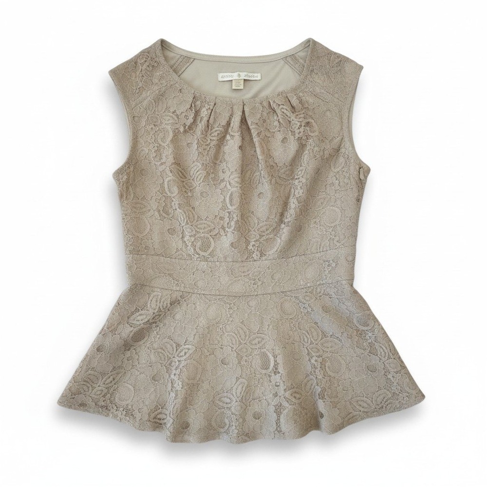 Boston Proper Champagne Floral Lace Peplum Sleeveless Top XS Side Zip Lined